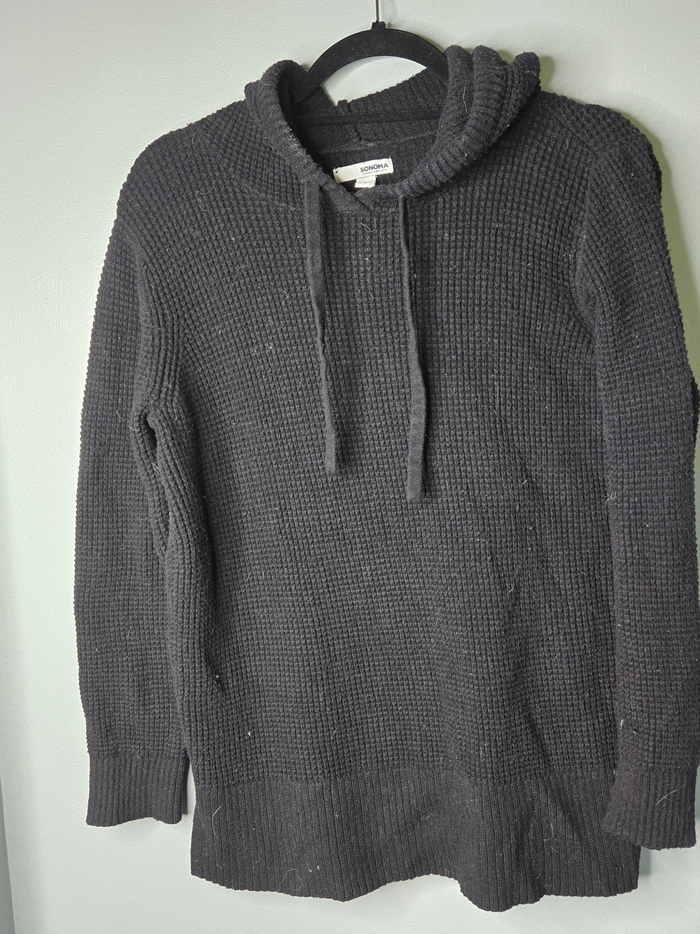 Sonoma Goods For Life Women's Large Black Waffle Knit Hooded Sweater Pullover